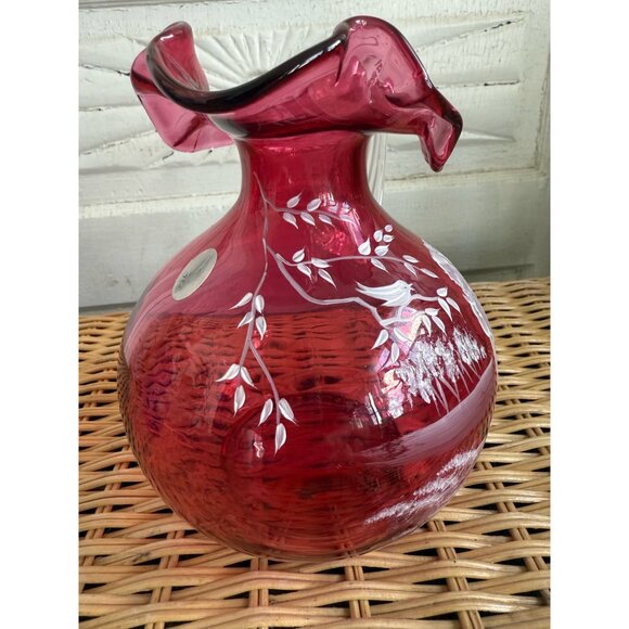 Vintage 90's Fenton Cranberry Ruffle Pitcher Mary Gregory Little Girl - Picture 4 of 11